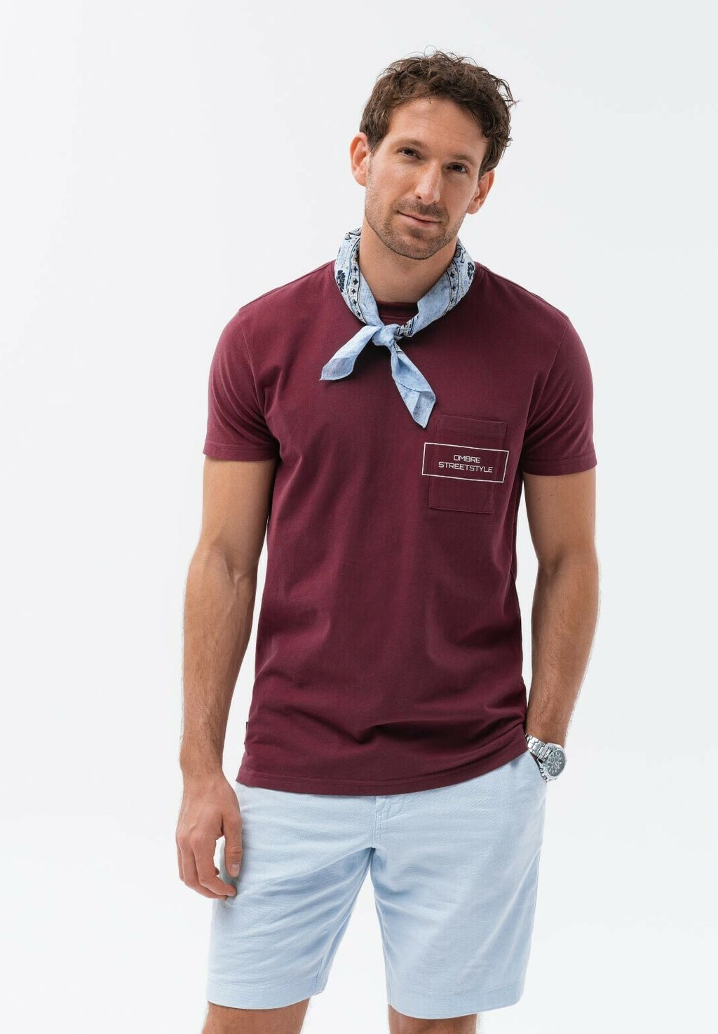 Футболка с принтом With A Chest Pocket Ombre, цвет burgundy