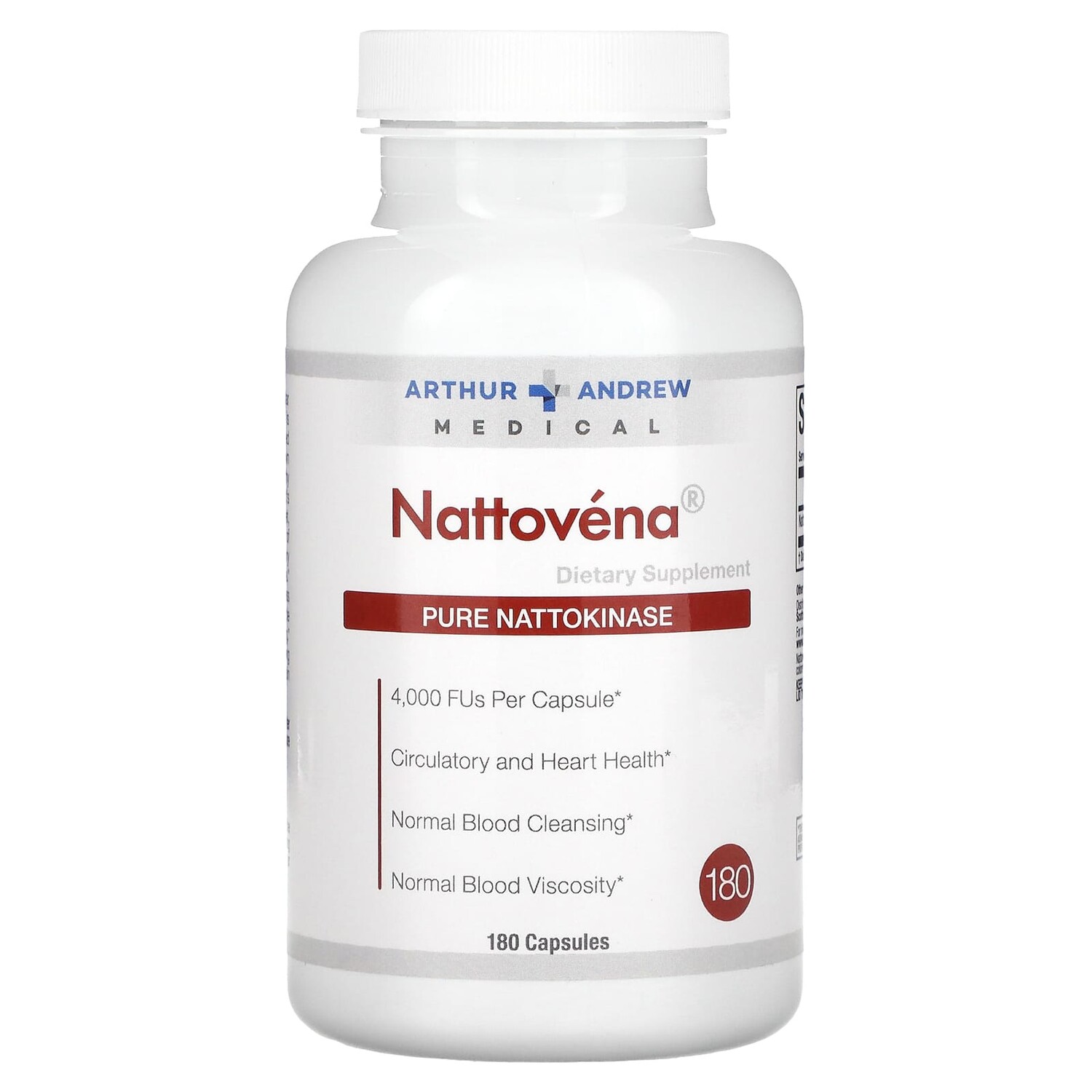 

Nattovena, очищенная наттокиназа, 180 капсул, Arthur Andrew Medical