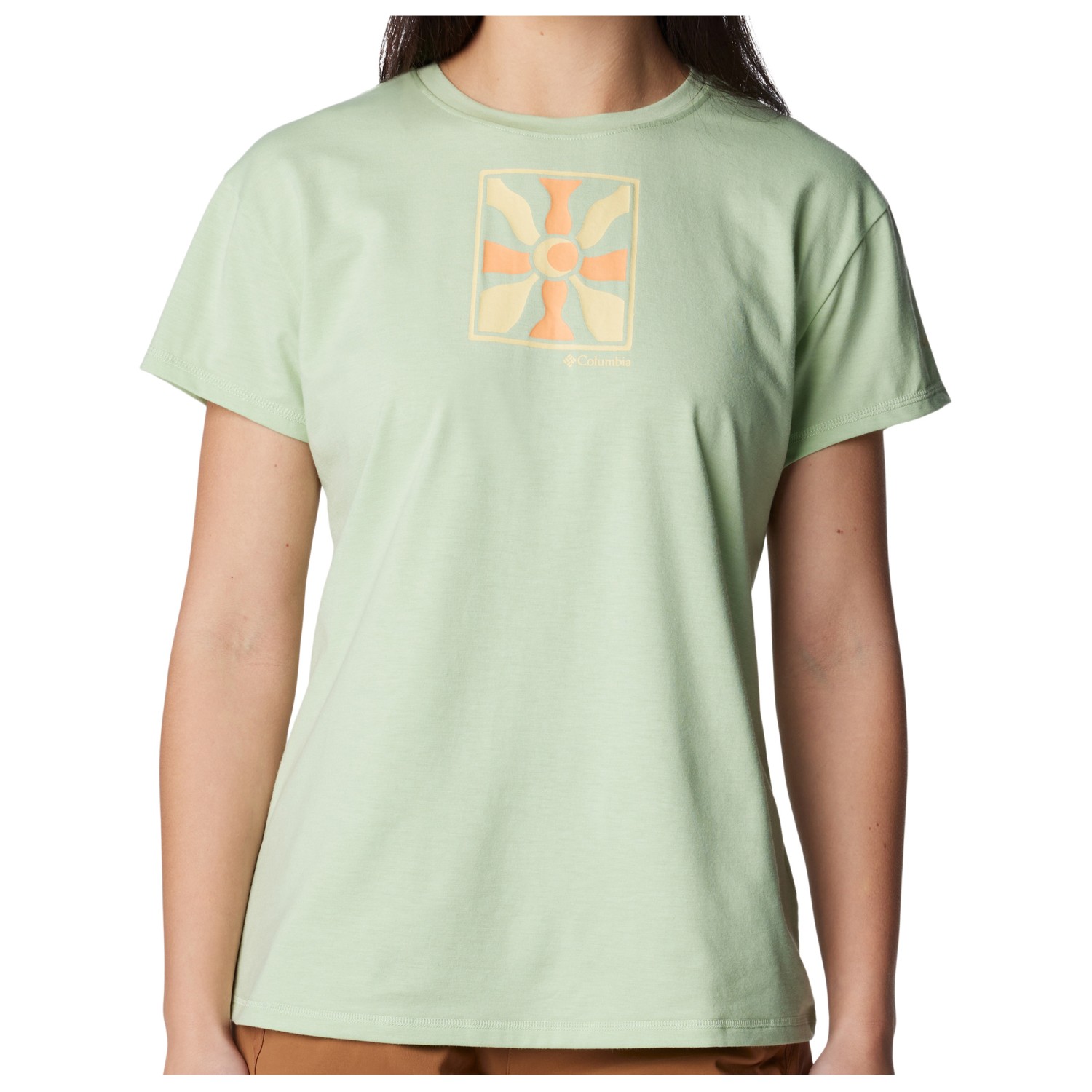 Функциональная рубашка Columbia Women's Sun Trek S/S Graphic Tee, цвет Sage Leaf/Wavy Rays поло мужское columbia sun trek polo черный