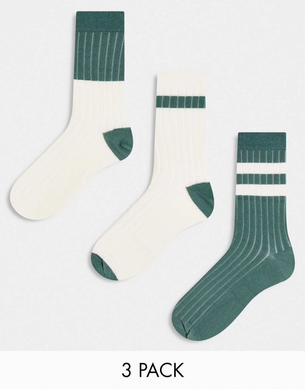 

Комплект из трех пар носков в рубчик в полоску ASOS DESIGN зеленого и экрю
