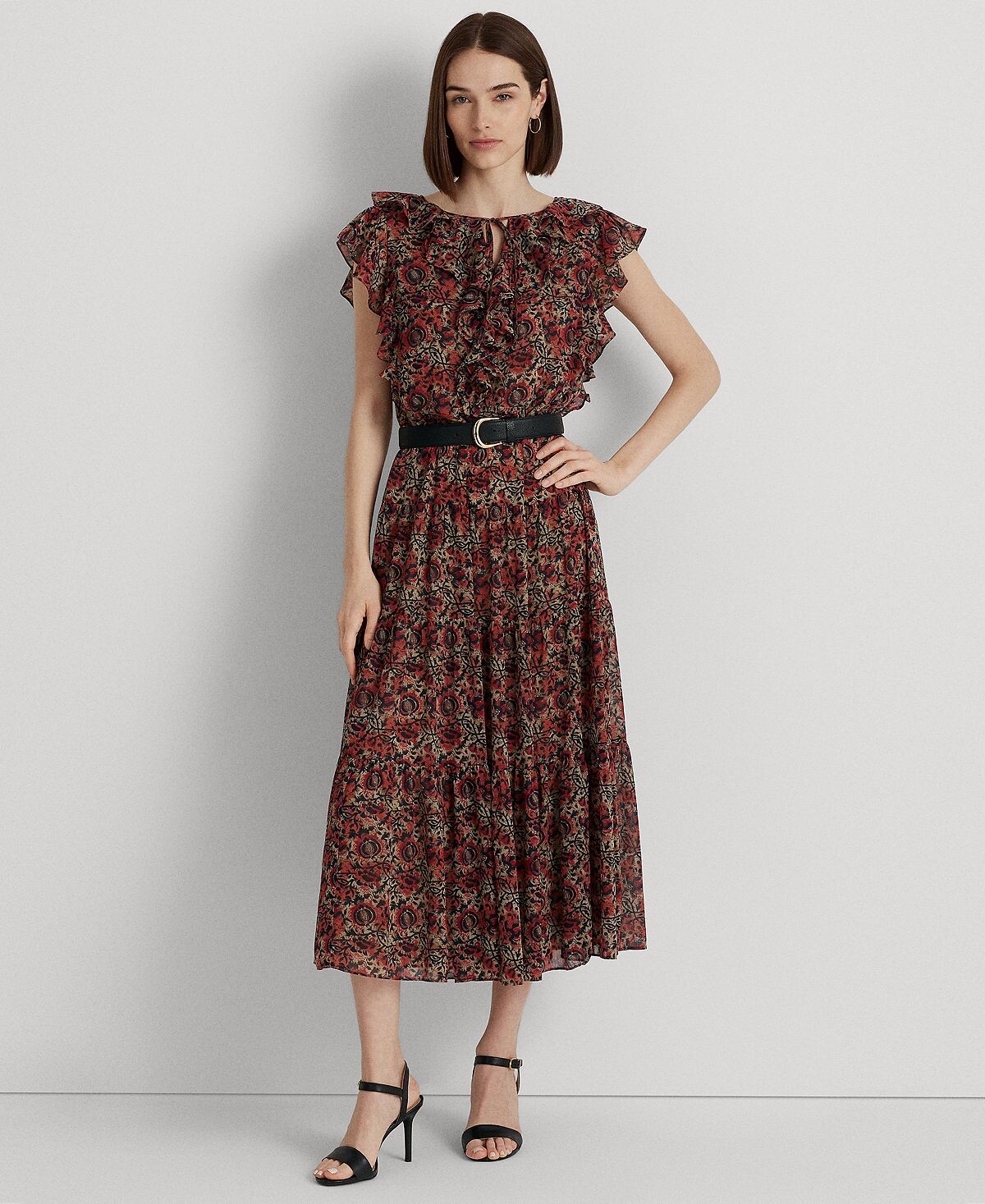 

Женское многоярусное платье из жоржета с принтом Lauren Ralph Lauren