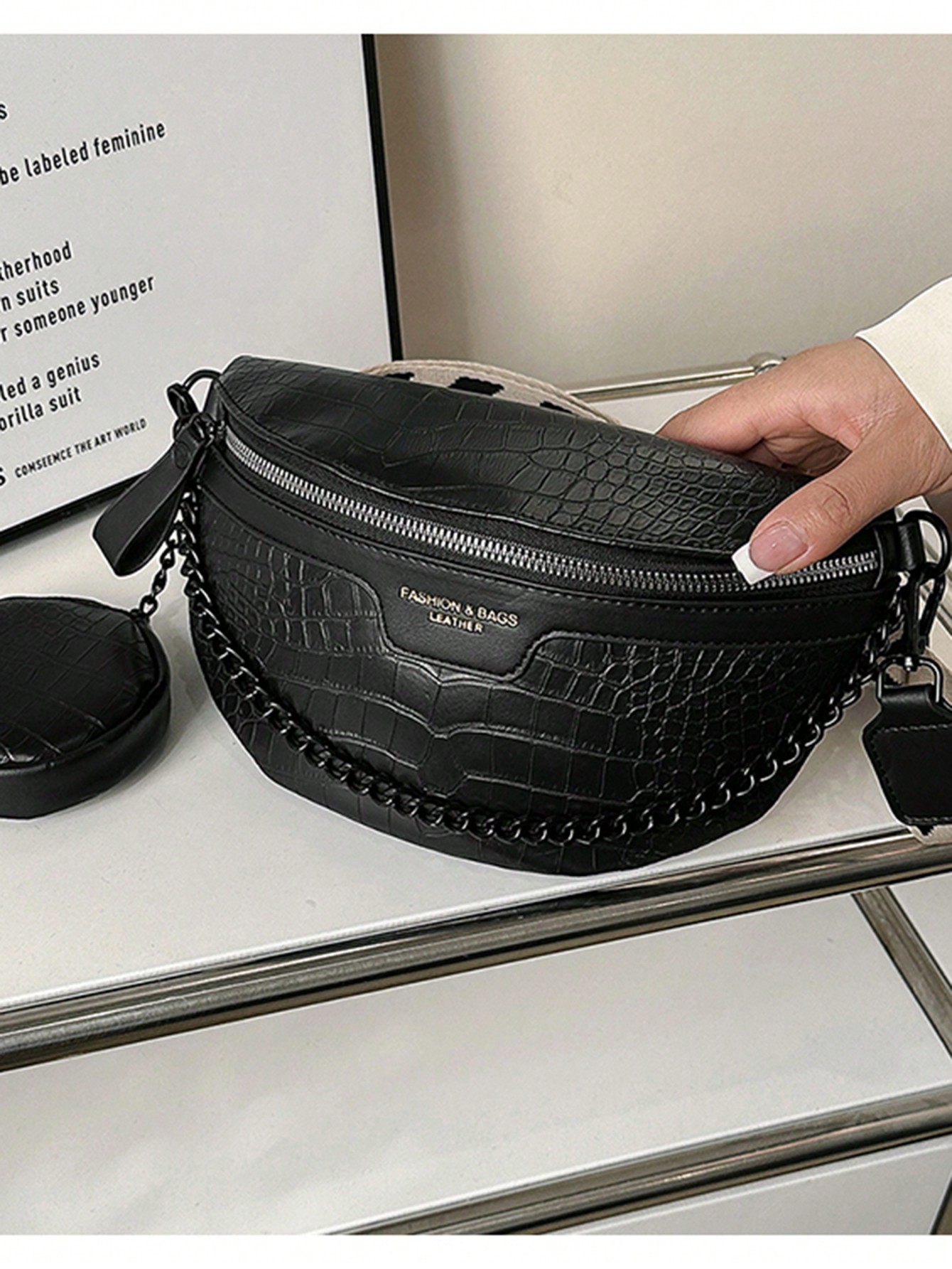 Модная модная универсальная поясная сумка нагрудная сумка для женщин, черный