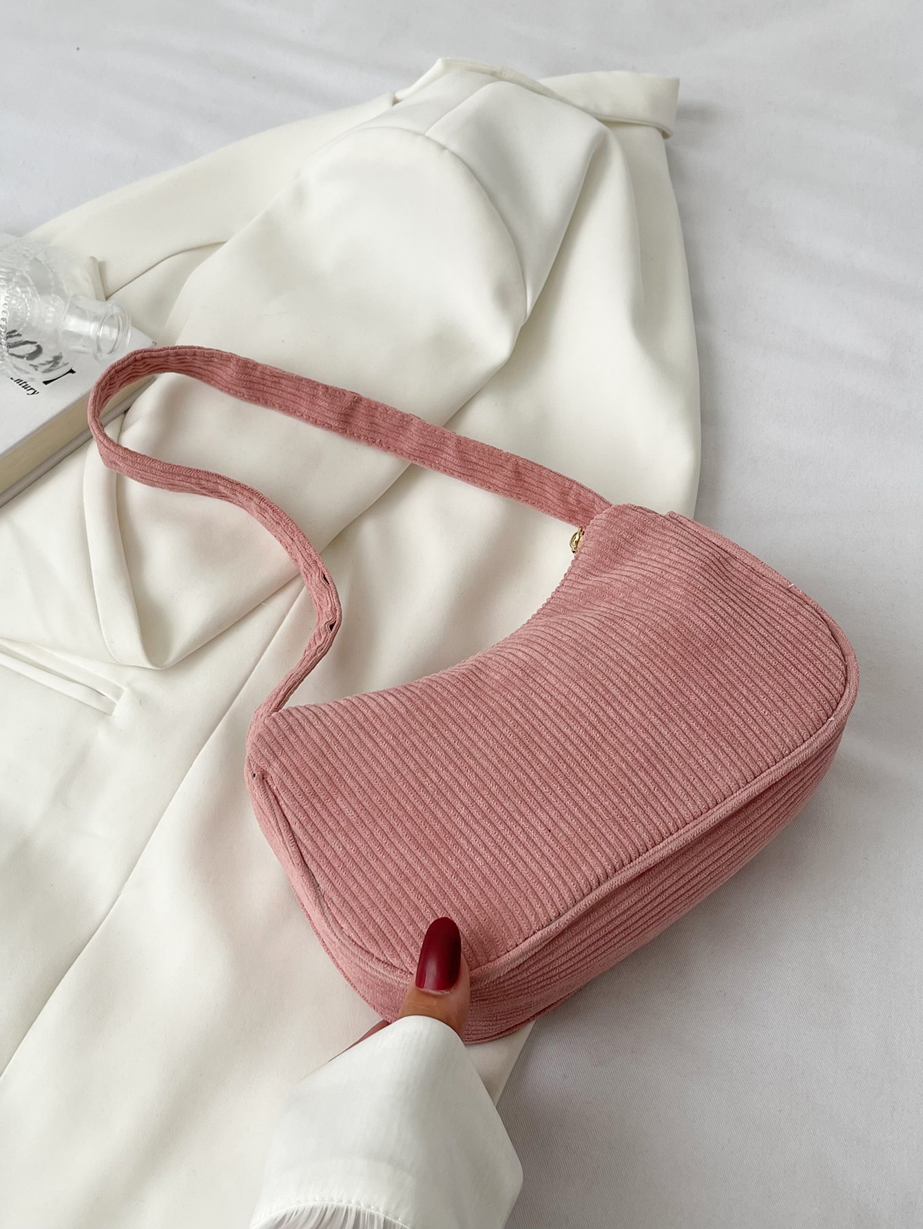 Минималистичная вельветовая сумка-хобо, розовый
