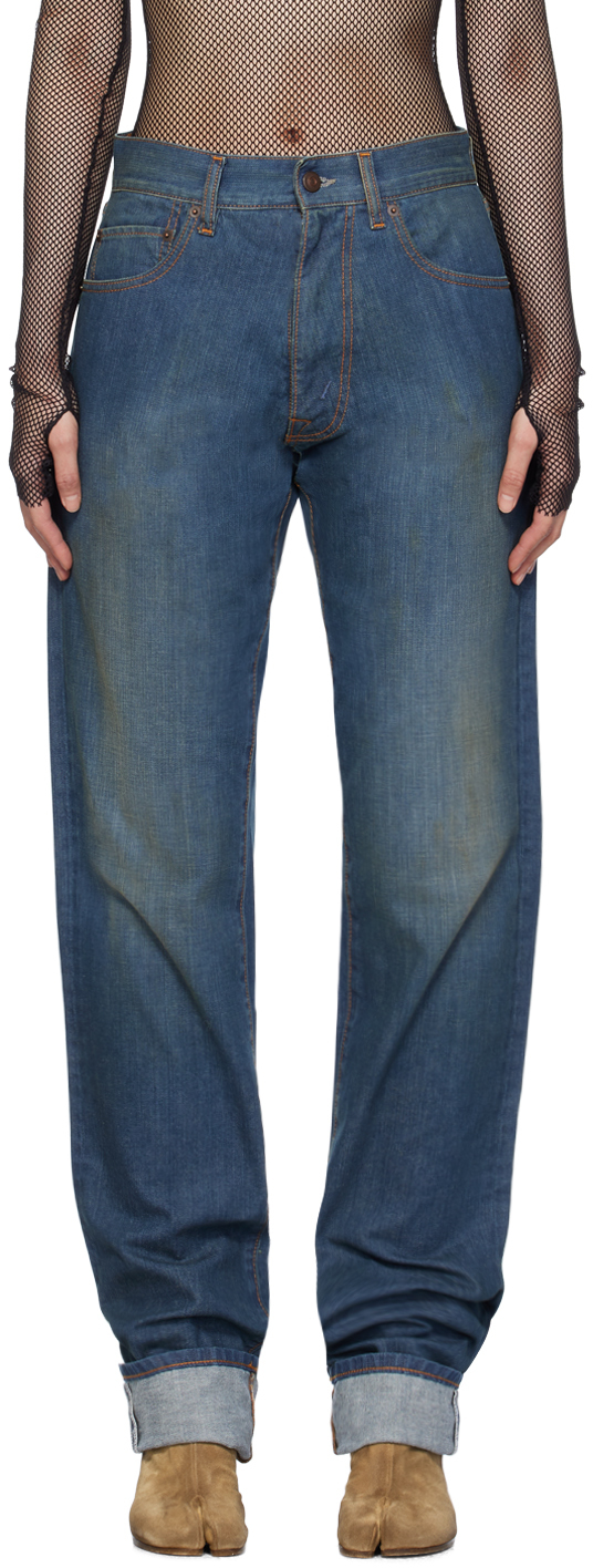 Синие джинсы с отворотами Maison Margiela джинсы reserved с рваным эффектом 44 размер