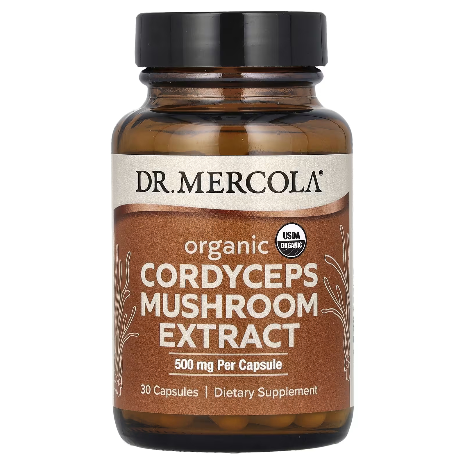 Органический экстракт гриба кордицепса Dr. Mercola 500 мг, 30 капсул