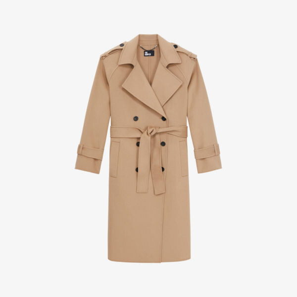

Двубортное пальто из тканого линя с поясом The Kooples, оранжевый