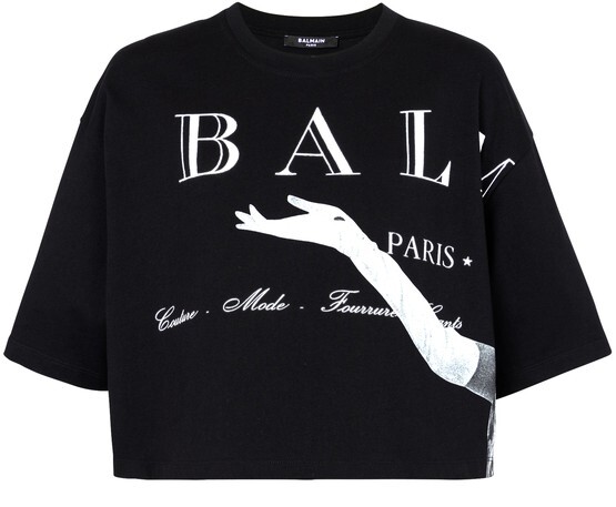 

Укороченная футболка с принтом Jolie Madame Balmain, черный