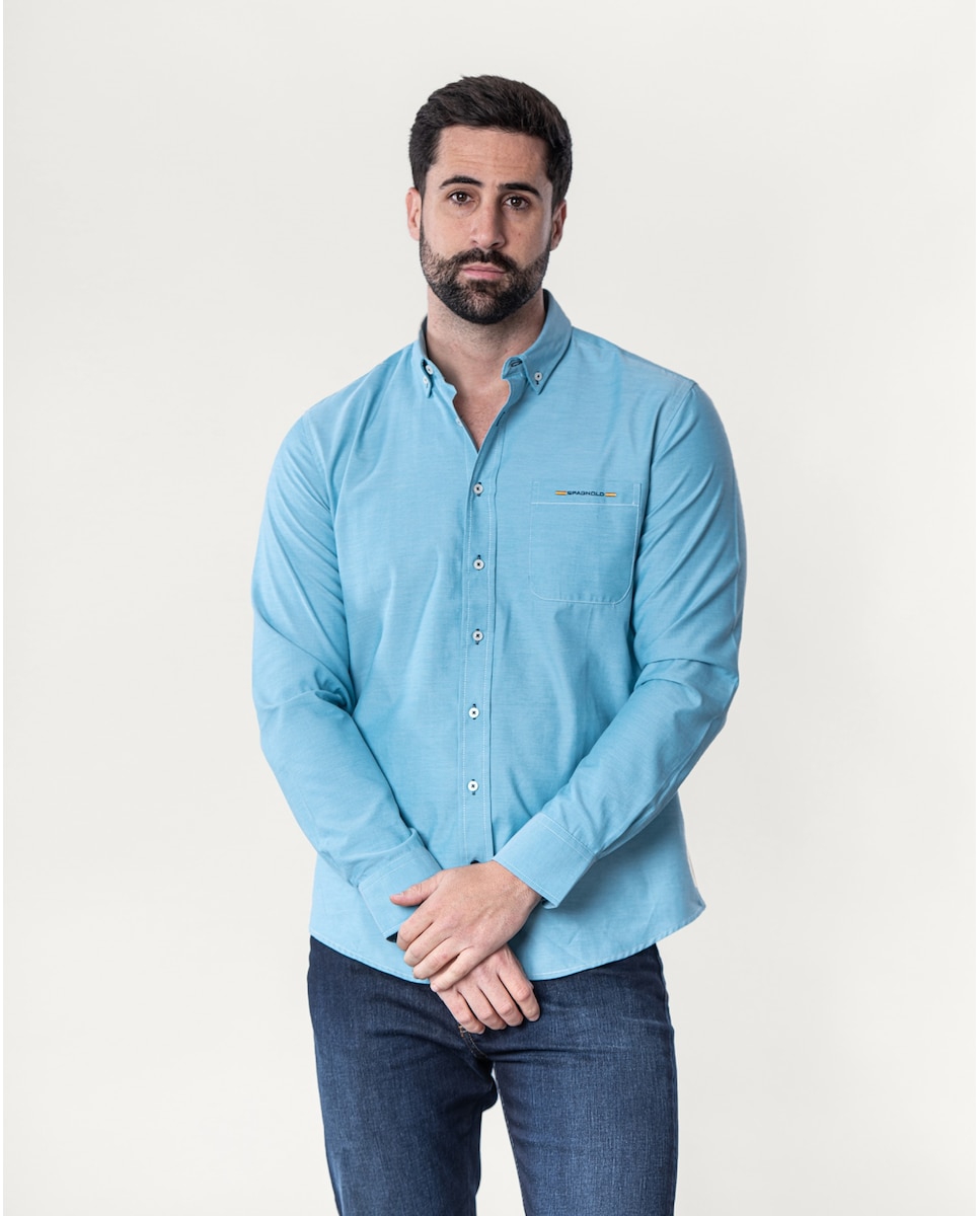 Обычная мужская оксфордская рубашка с карманами светло-синего цвета Spagnolo, светло-синий рубашка из ткани оксфорд прямая с длинными рукавами xl белый