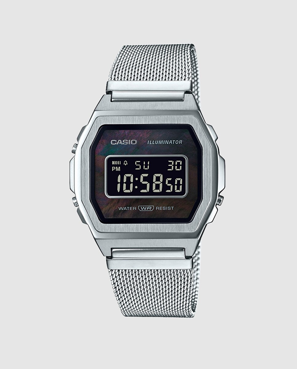 Женские винтажные часы Casio A1000M-1BEF со стальной сеткой Casio, серебро женские кварцевые часы со звёздным небом с сетчатым браслетом и магнитной пряжкой