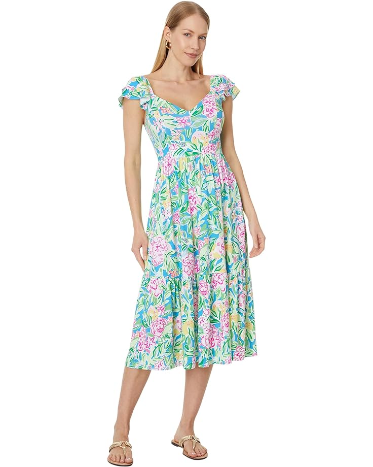 Платье Lilly Pulitzer Bayleigh Flutter Sleeve Midi, цвет Multi Grove Garden