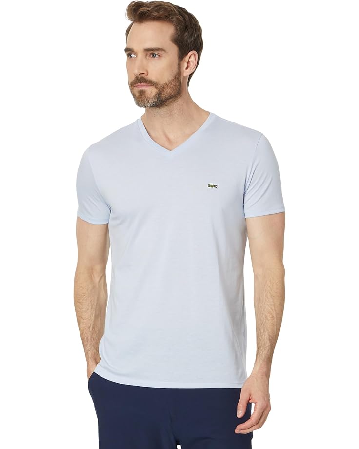 Рубашка Lacoste Short Sleeve V-Neck Pima Jersey Tee Shirt, синий