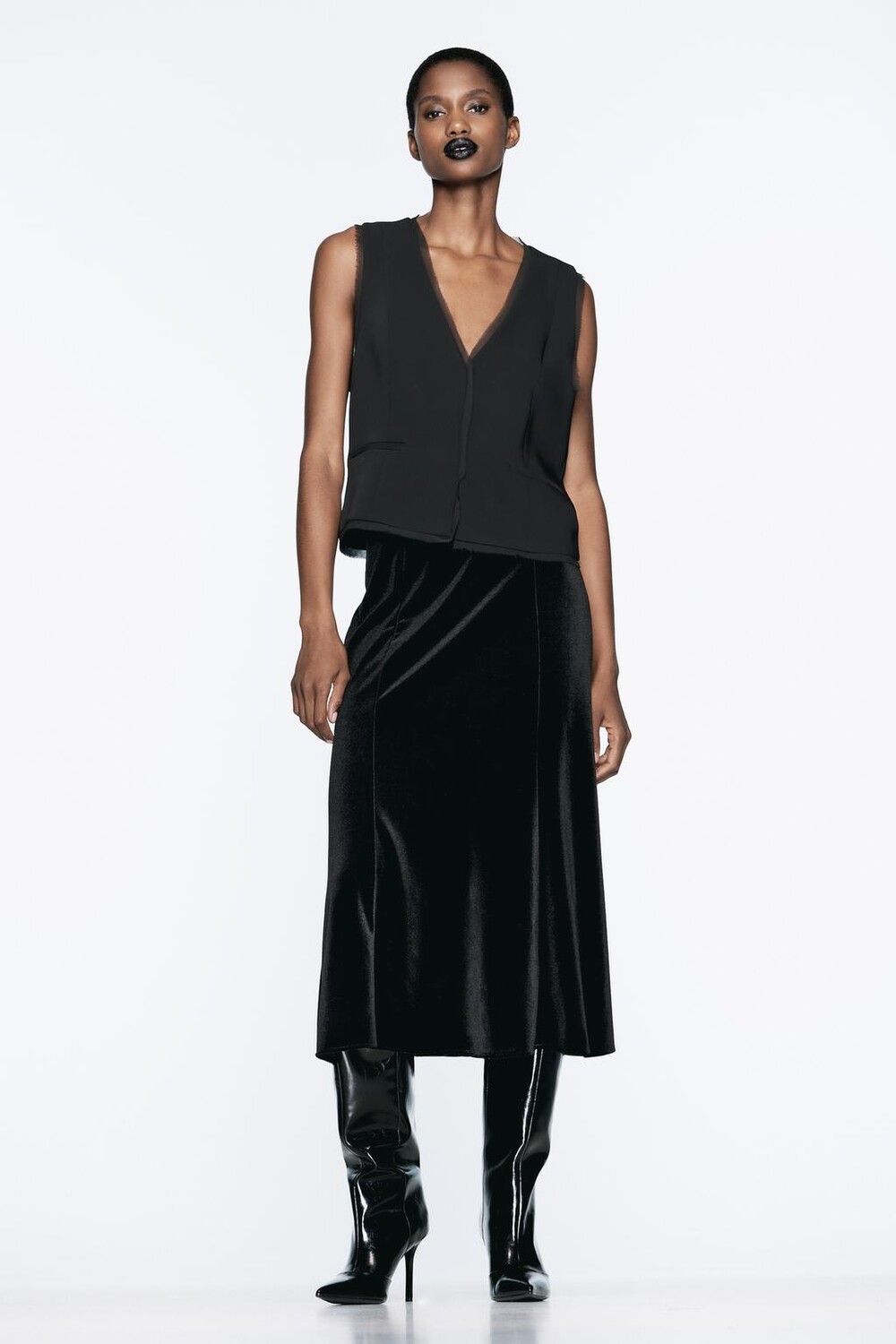 

Юбка миди из бархата ZARA, черный