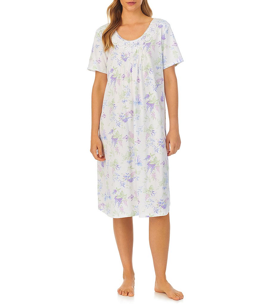 Хлопковая ночная рубашка Carole Hochman с короткими рукавами и круглым вырезом, хлопчатобумажной вязью и цветочным принтом вальса, цветочный