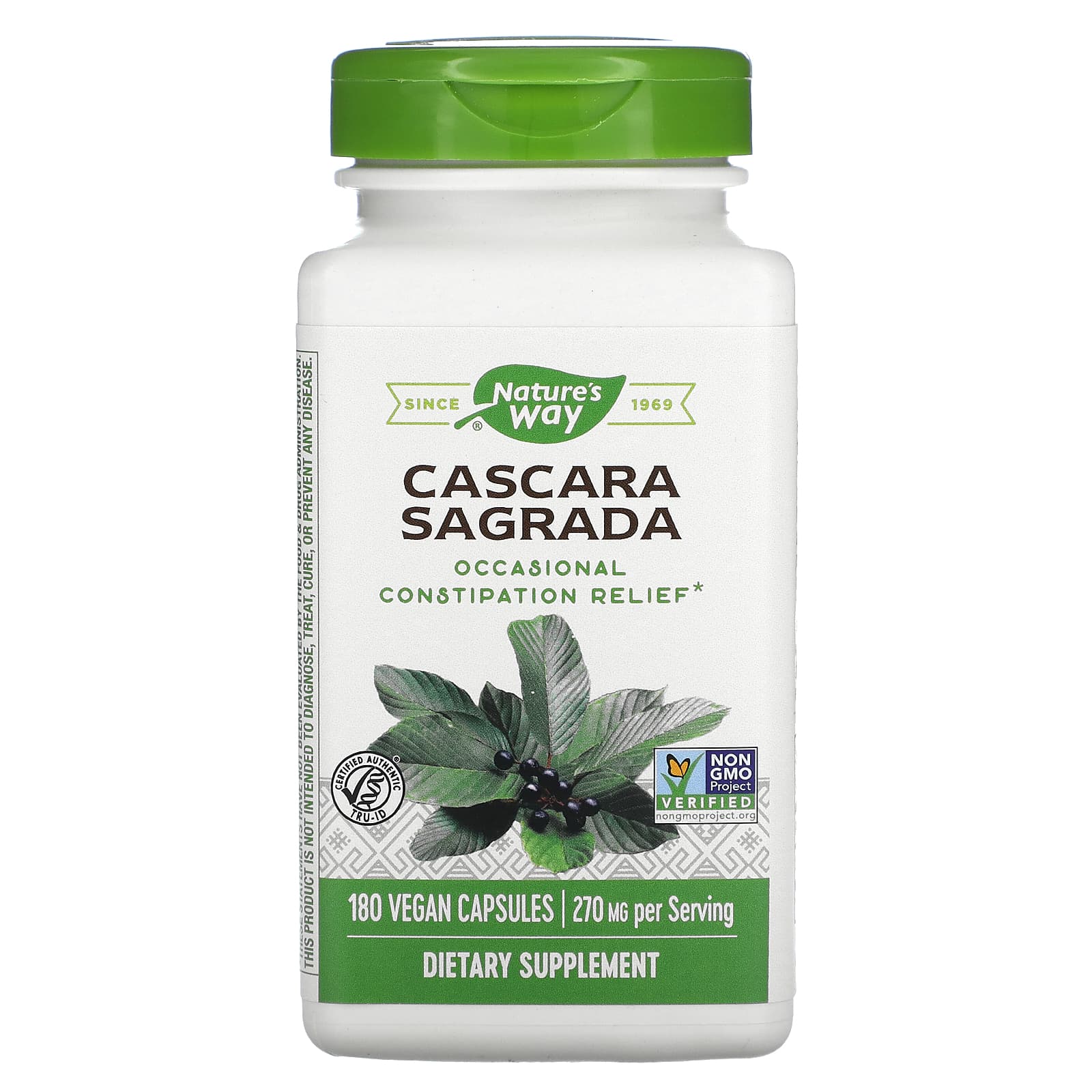 Nature's Way Cascara Sagrada Bark 425 mg 180 Vegetarian Capsules