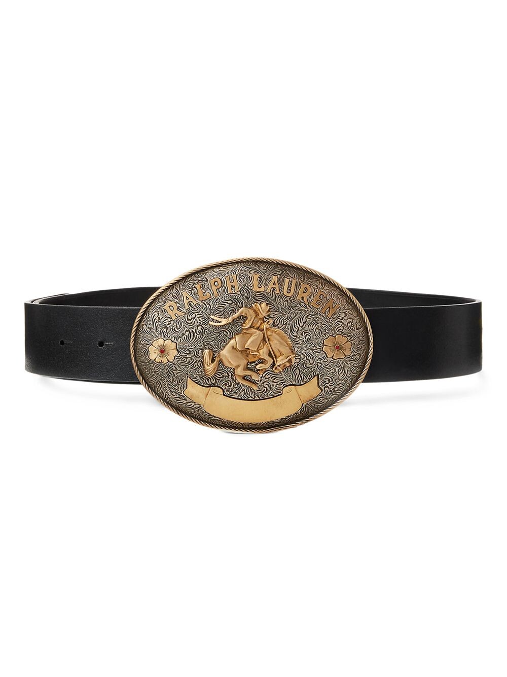 

Кожаный ремень с пряжкой родео Ralph Lauren Collection, черный