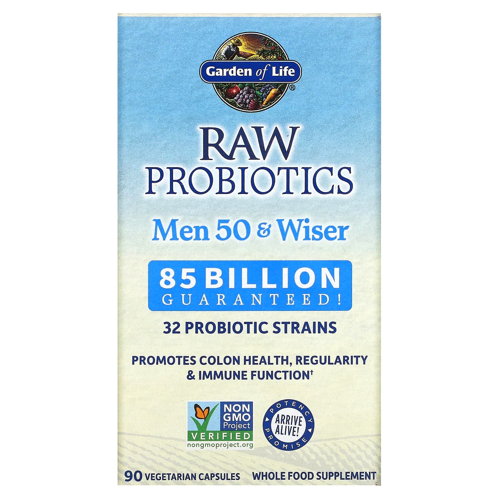 

RAW Probiotics, витамины для мужчин от 50 лет, 85 миллиардов живых культур, 90 вегетарианских капсул, Garden of Life