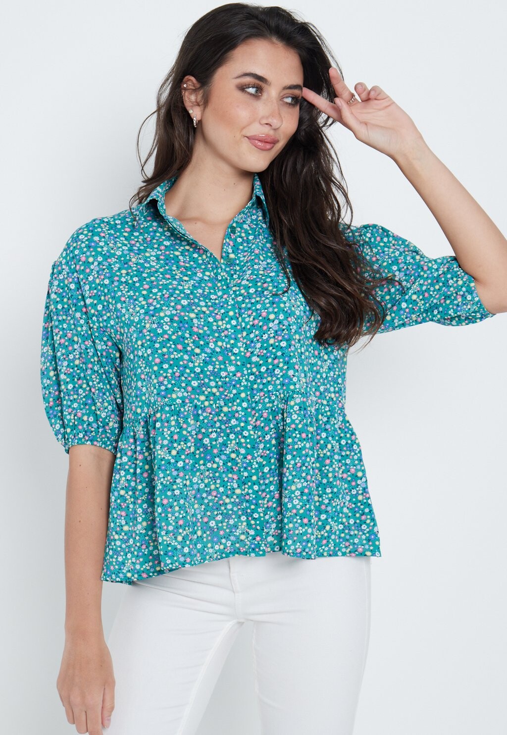 

Блуза на пуговицах GINI LONDON DITSY COLLARED SMOCK, зеленый