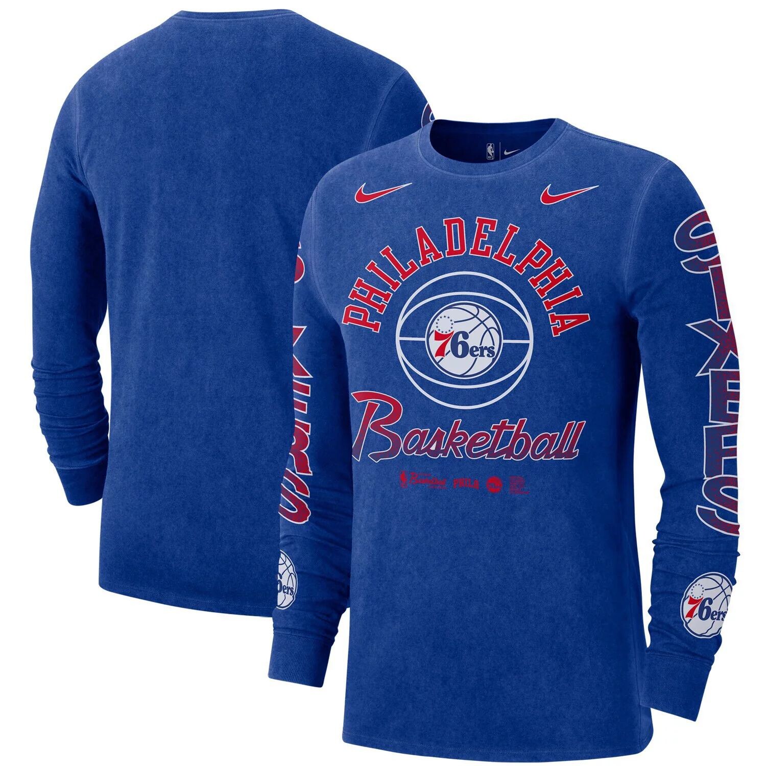 

Мужская футболка Nike Royal Philadelphia 76ers Courtside с приподнятым длинным рукавом в стиле ретро