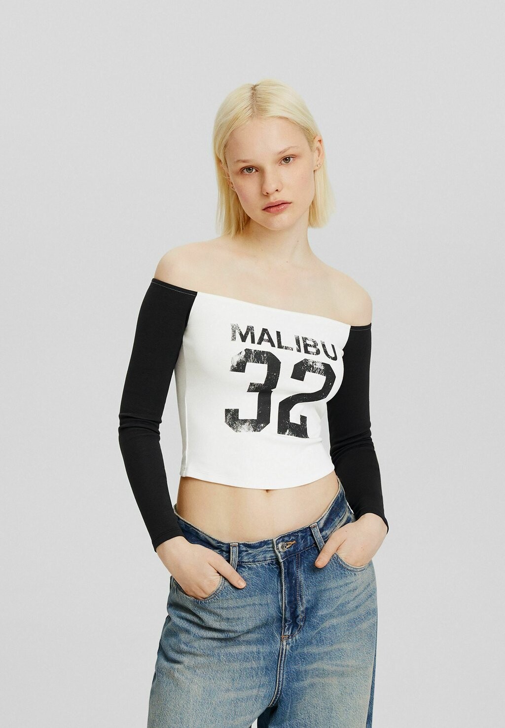 

Футболка с длинным рукавом Bardot Bershka, цвет dark grey