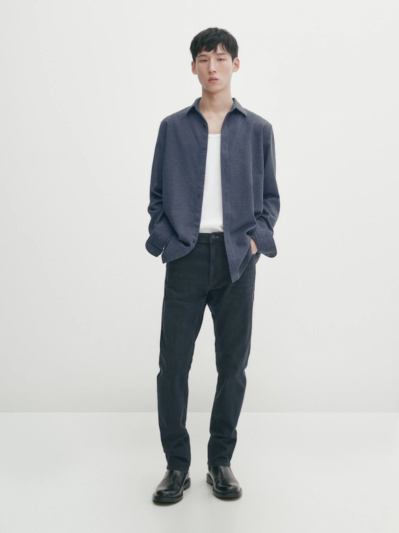 

Рубашка-оксфорд приталенного кроя меланжевого цвета Massimo Dutti, синий