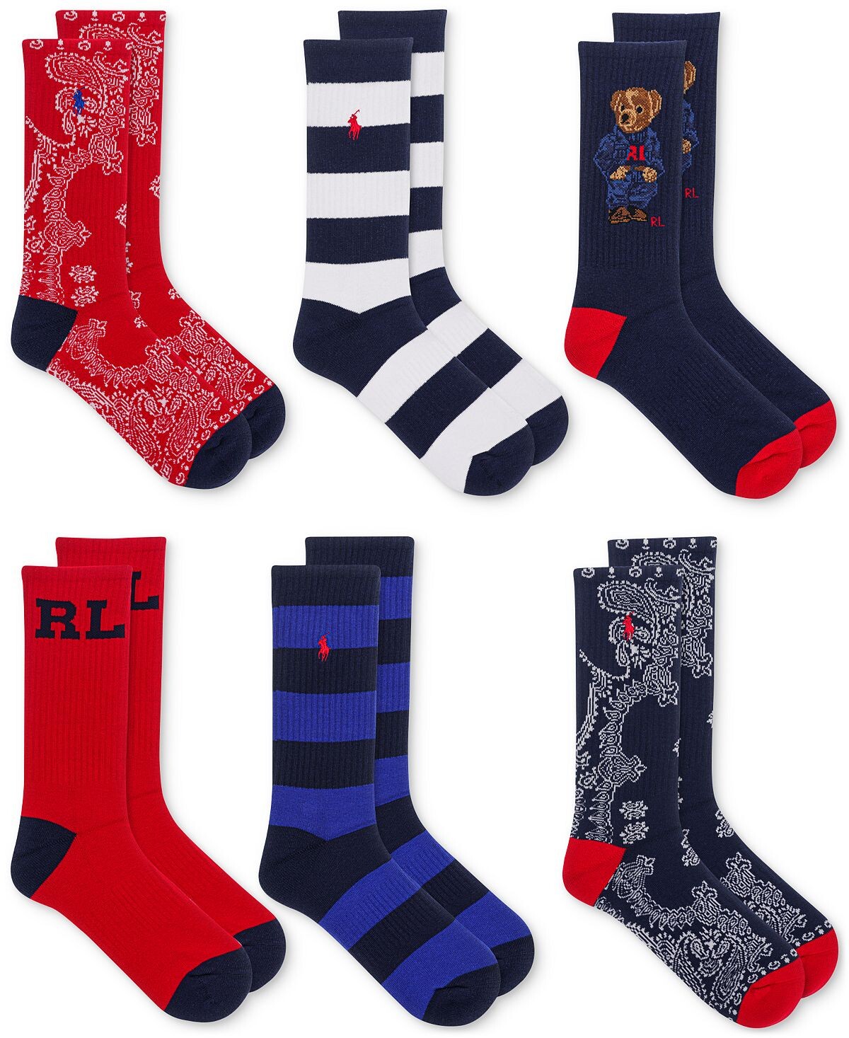 

Мужские носки Bear Crew в ассортименте, 6 шт. Polo Ralph Lauren