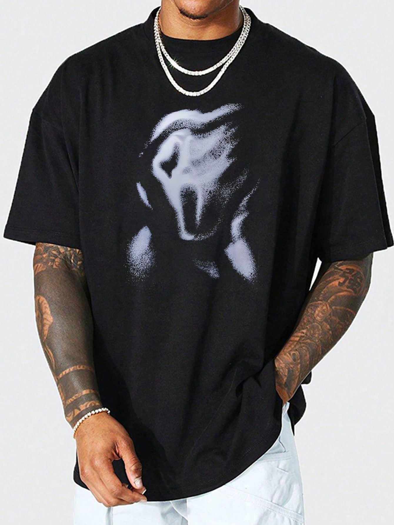 забавная мужская рубашка с 3d принтом черепа гавайские рубашки с короткими рукавами для мужчин свободная футболка большого размера мужска Мужская футболка Manfinity EMRG с круглым вырезом, черный