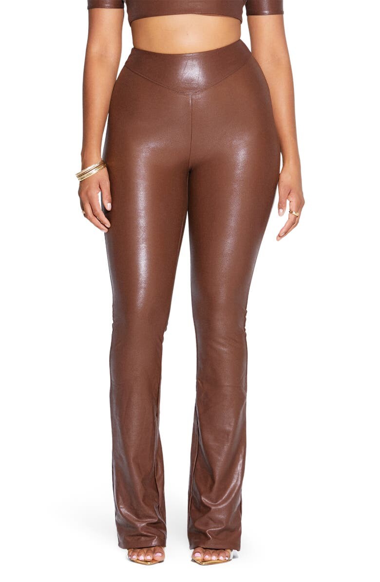 

Drippin to My Faux Leather Bootcut Pants NAKED WARDROBE, коричневый