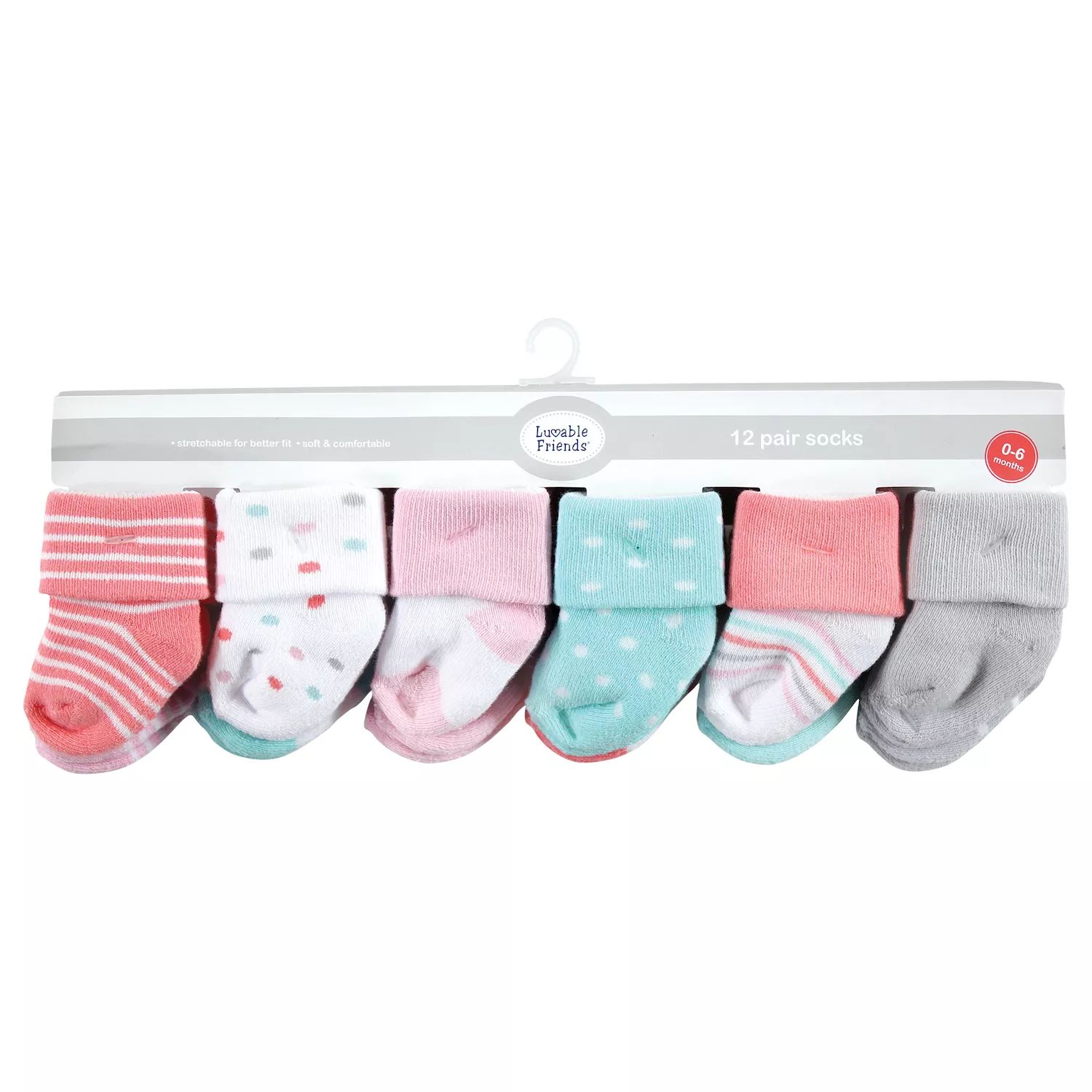 цена Махровые носки Luvable Friends для новорожденных девочек и малышей, коралловый горошек, 12 шт. Luvable Friends