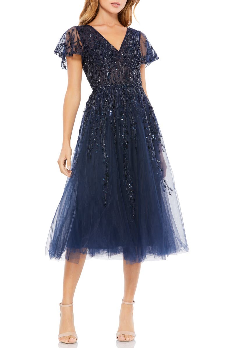 

Расклешенное платье из тюля с бусинами MAC DUGGAL