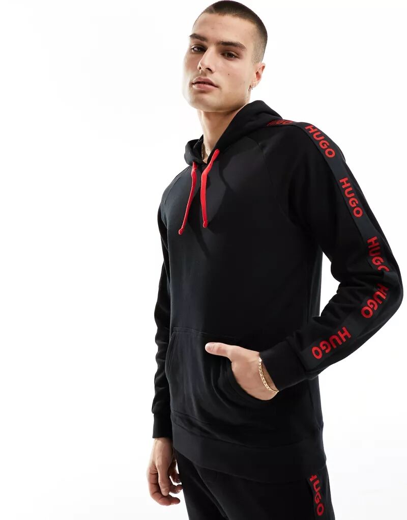 Черная спортивная худи с логотипом Hugo Bodywear Hugo Red бежевый свитшот для отдыха hugo bodywear с логотипом hugo red