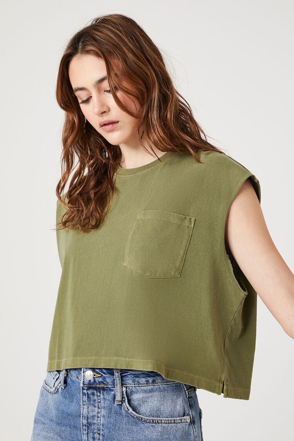 

Свободная футболка с карманами и мускулами Forever 21, оливковый, Зеленый