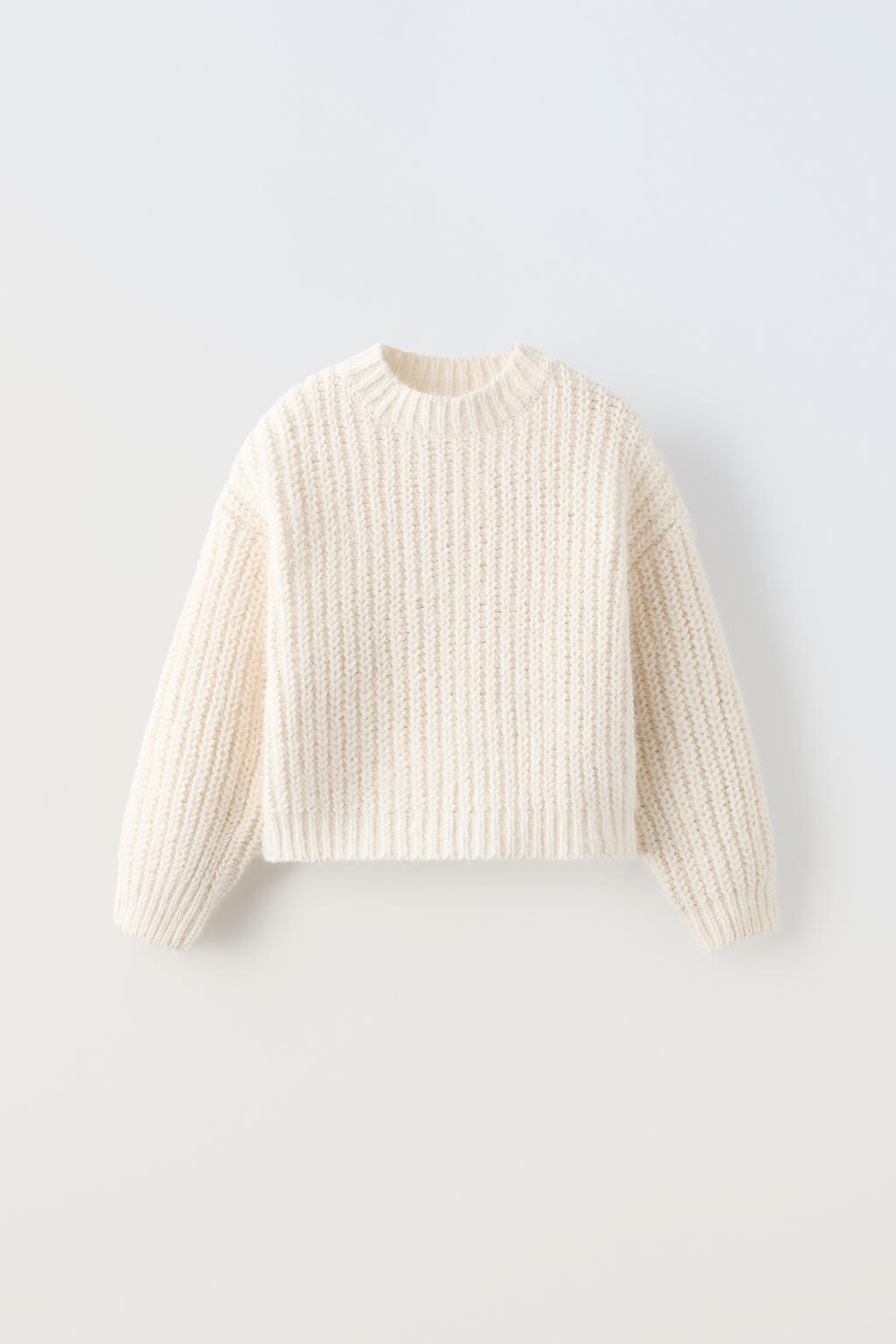 Трикотажный свитер ZARA, экрю трикотажный укороченный свитер zara белый