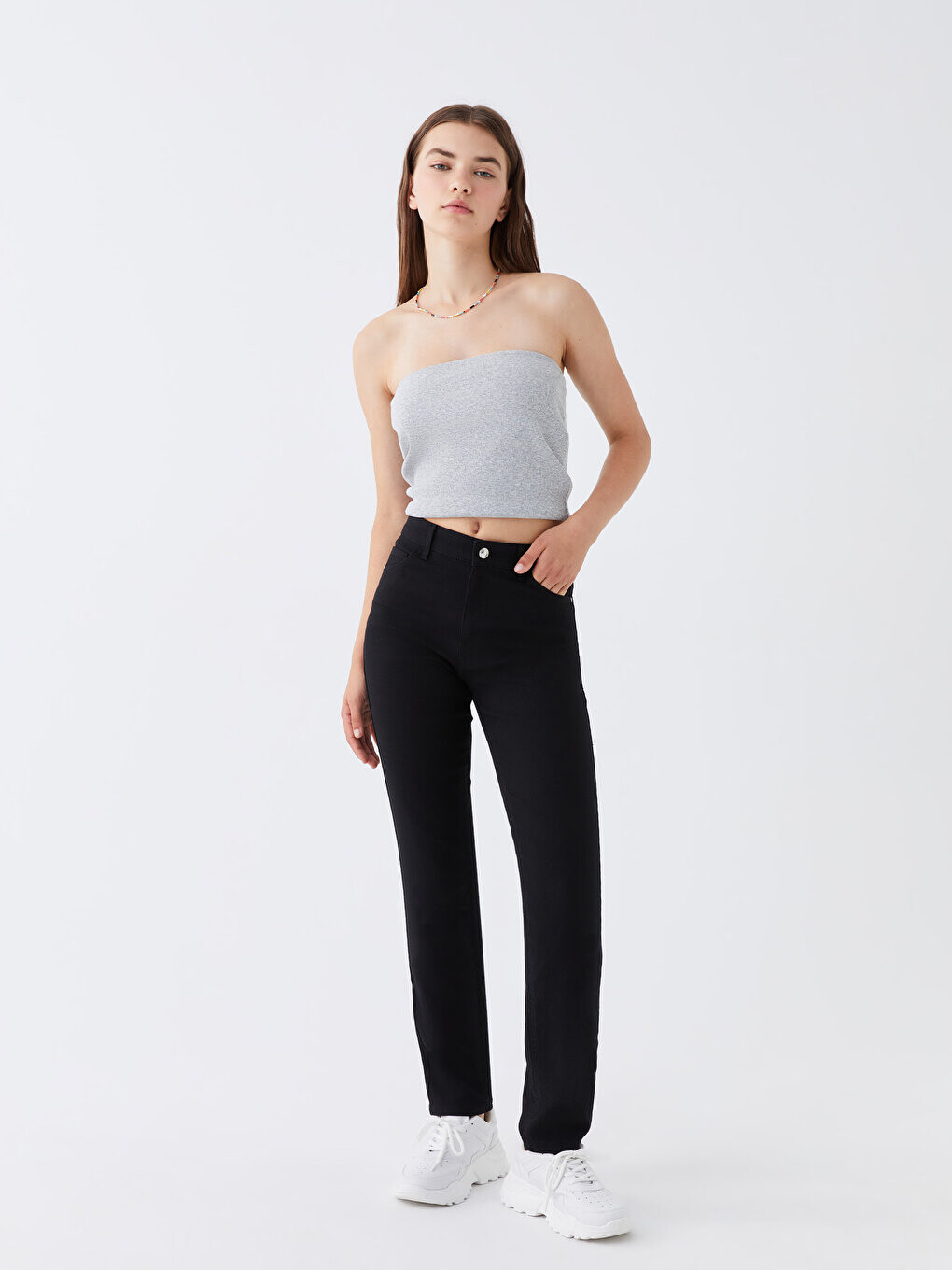 

Женские джинсовые брюки узкого кроя с высокой талией LCW Jeans, черное родео, Черный