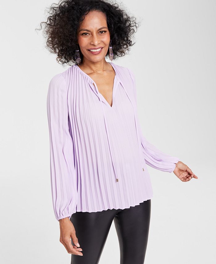 Женская плиссированная блузка с завязками на воротнике I.N.C. International Concepts, фиолетовый