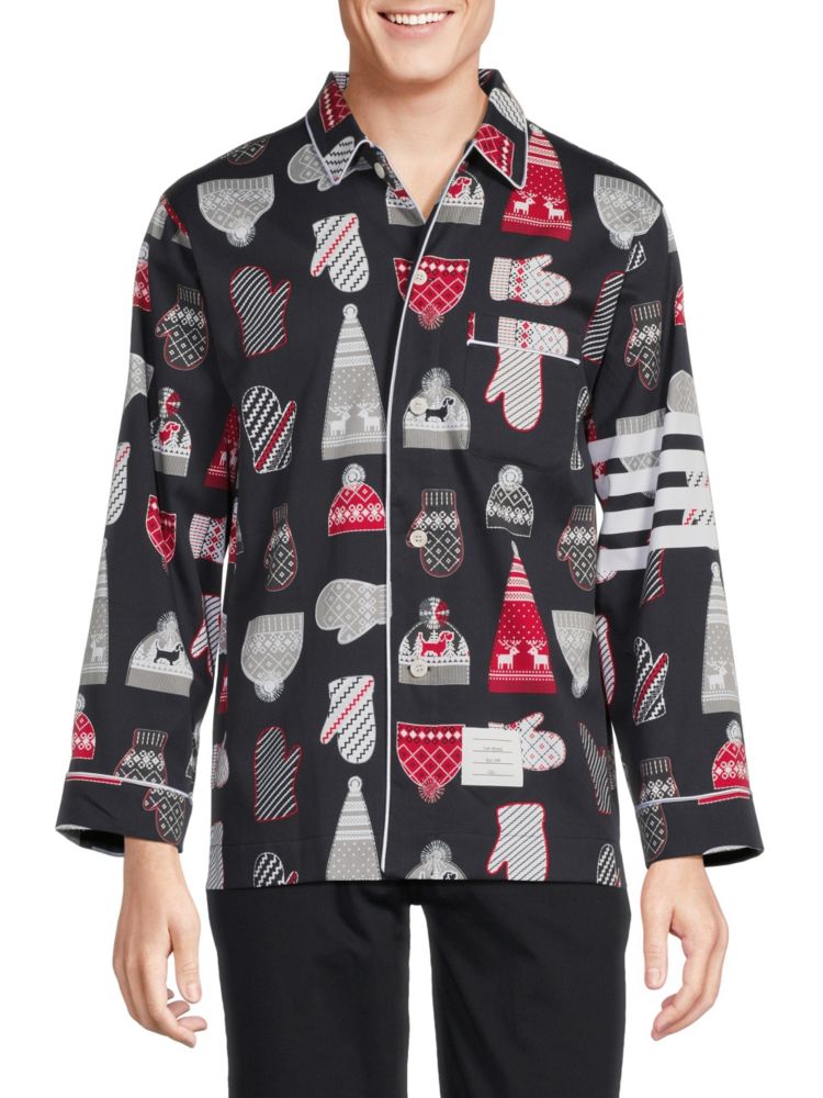 Рождественская рубашка с принтом Thom Browne, цвет Black Multi