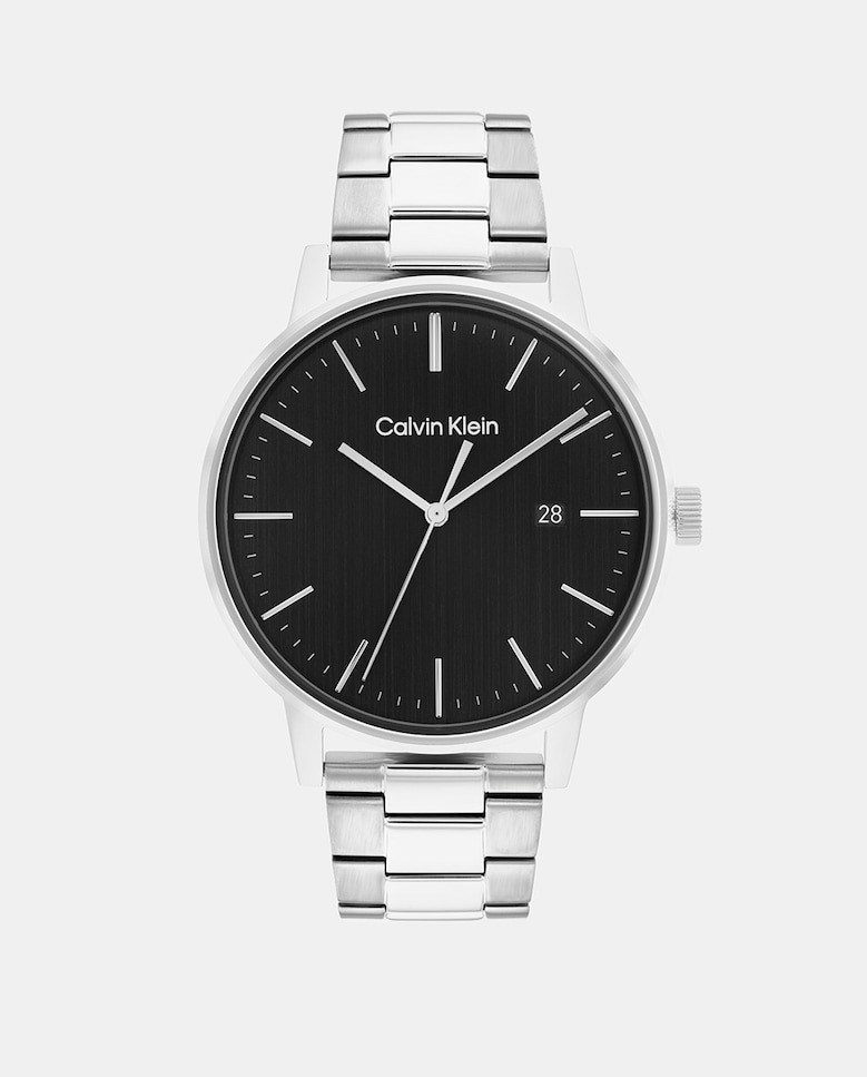 Связанные 25200053 стальные мужские часы Calvin Klein, серебро ремешок из нержавеющей стали с изогнутым концом для наручных часов серебристый черный матовый браслет для мужчин и женщин металлические а