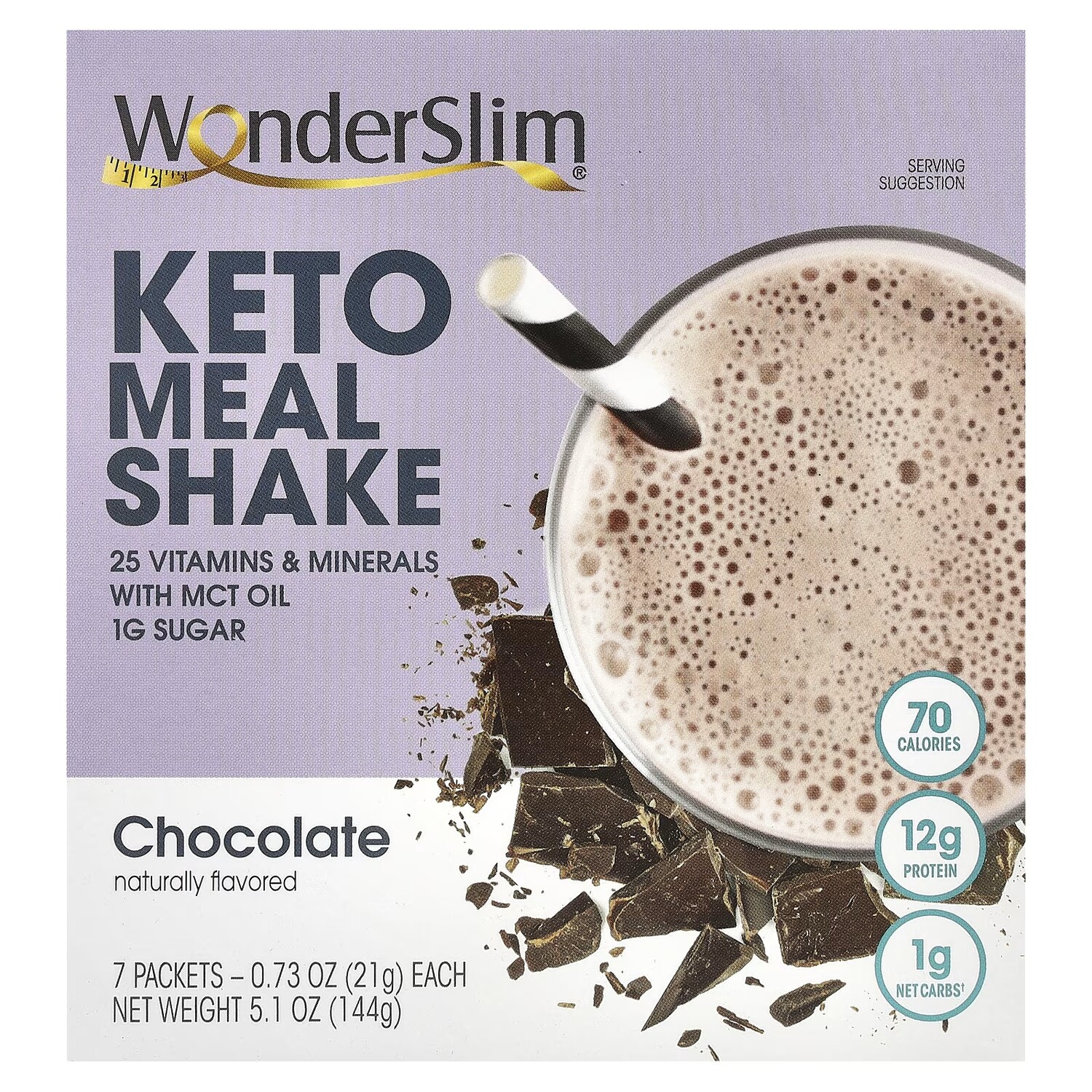 

WonderSlim Keto Meal Shake Chocolate, 7 пакетов. 0,73 унции (21 г) каждый