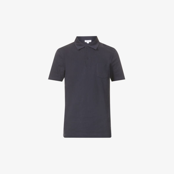 Рубашка-поло Riviera из хлопкового пике Sunspel, темно-синий цена и фото
