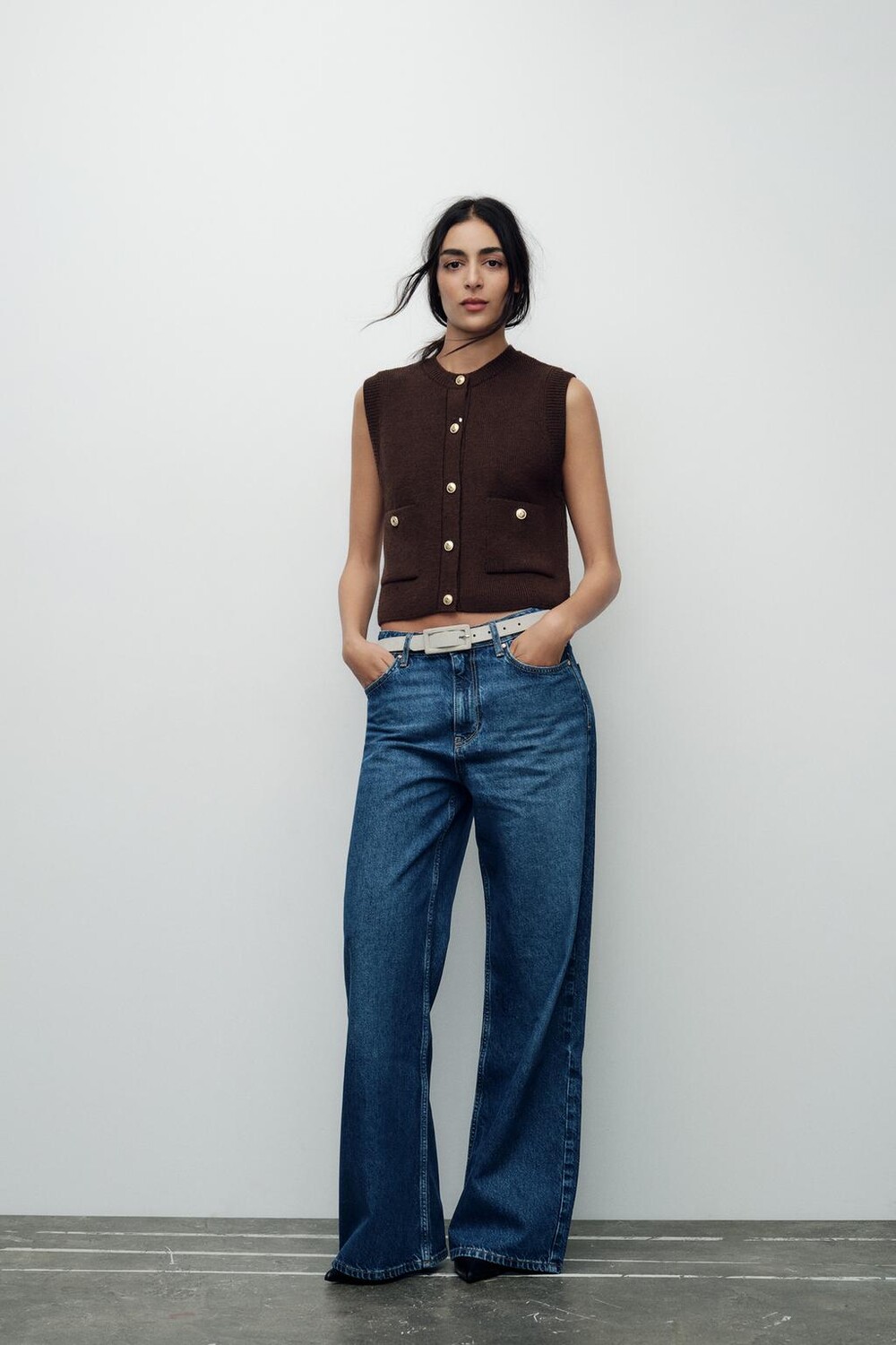 

Гладкий трикотажный жилет-топ ZARA, коричневый
