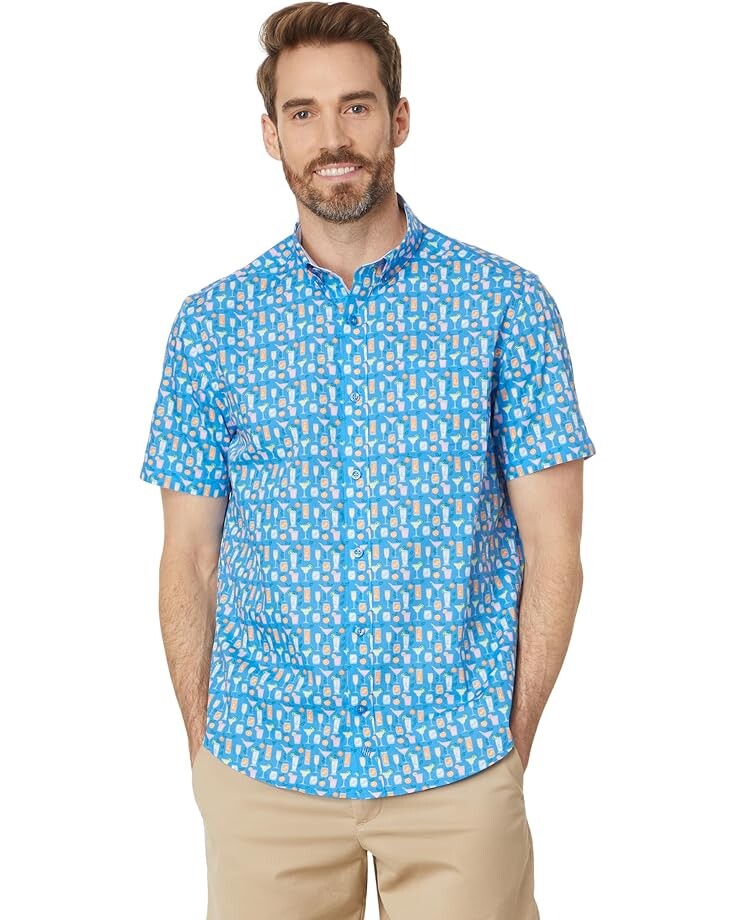 

Рубашка Johnston & Murphy Short Sleeve Cocktail Print Shirt, синий