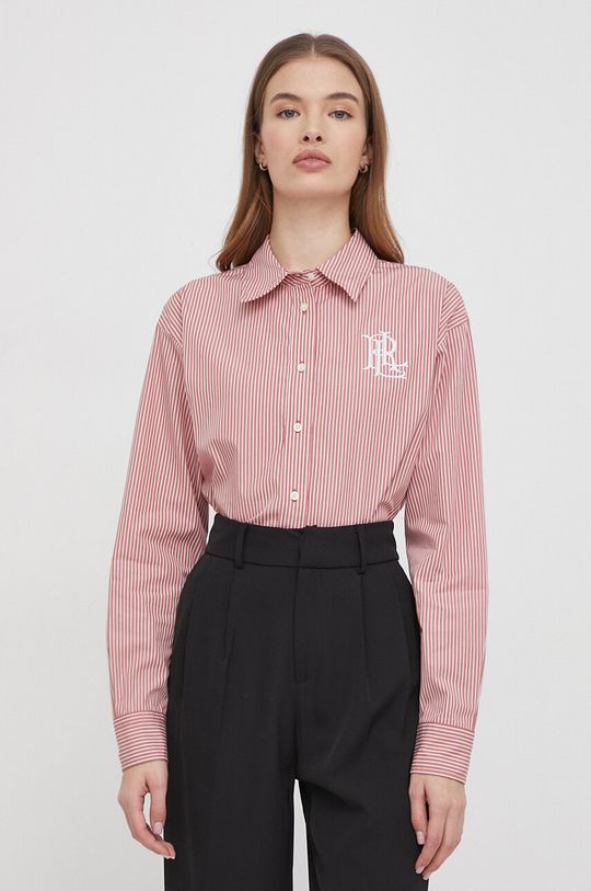 Хлопчатобумажную рубашку Lauren Ralph Lauren, розовый цена и фото