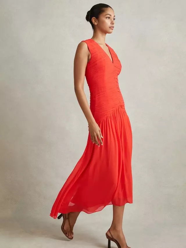 

Платье Reiss Reiss Saffy Ruched Midi, цвет coral
