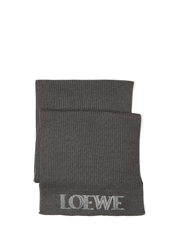 

Серый жаккардовый женский шарф с логотипом Loewe