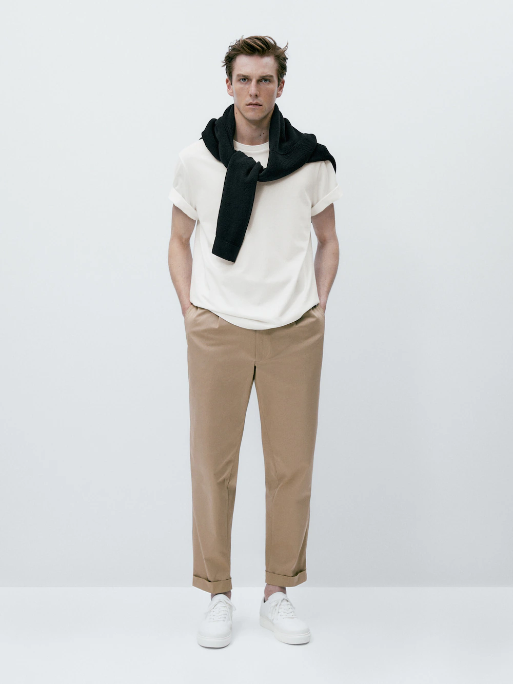 

Футболка из текстурированного хлопка Massimo Dutti, кремовый, Бежевый