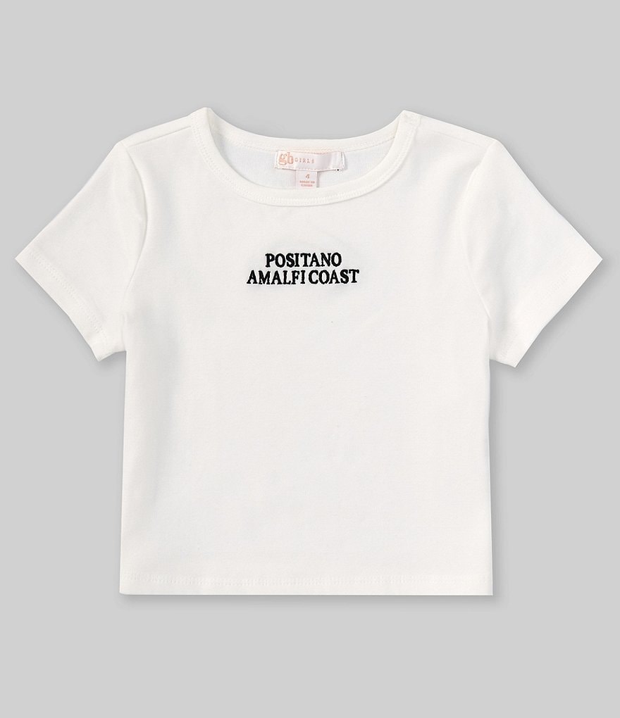 Укороченная футболка с графическим рисунком GB Little Girls 2T-6X с короткими рукавами Позитано и побережье Амальфи, белый неаполь и побережье амальфи