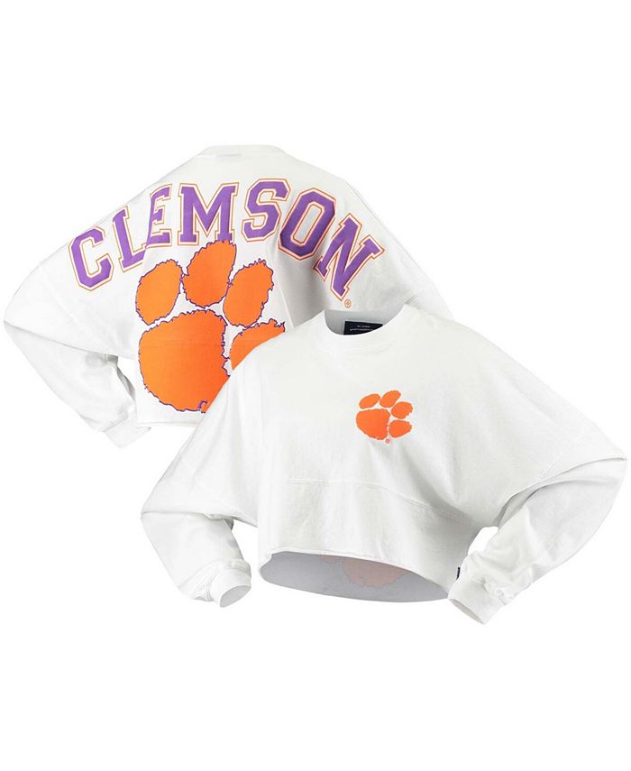 

Женская белая укороченная футболка с длинным рукавом Clemson Tigers с необработанным подолом Spirit Jersey, белый