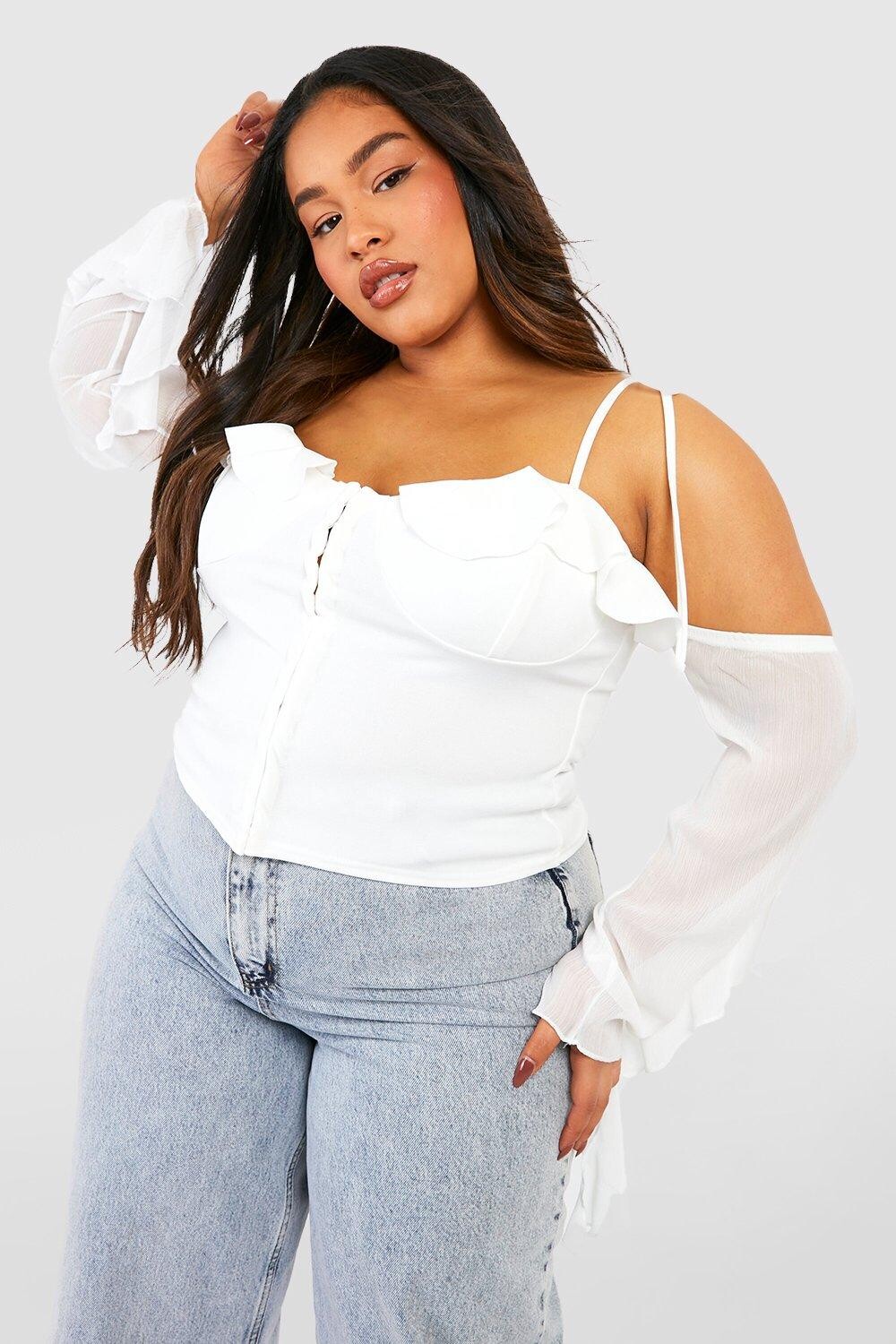 

Корсетный топ с руфлями и завязками на плечах Boohoo, белый