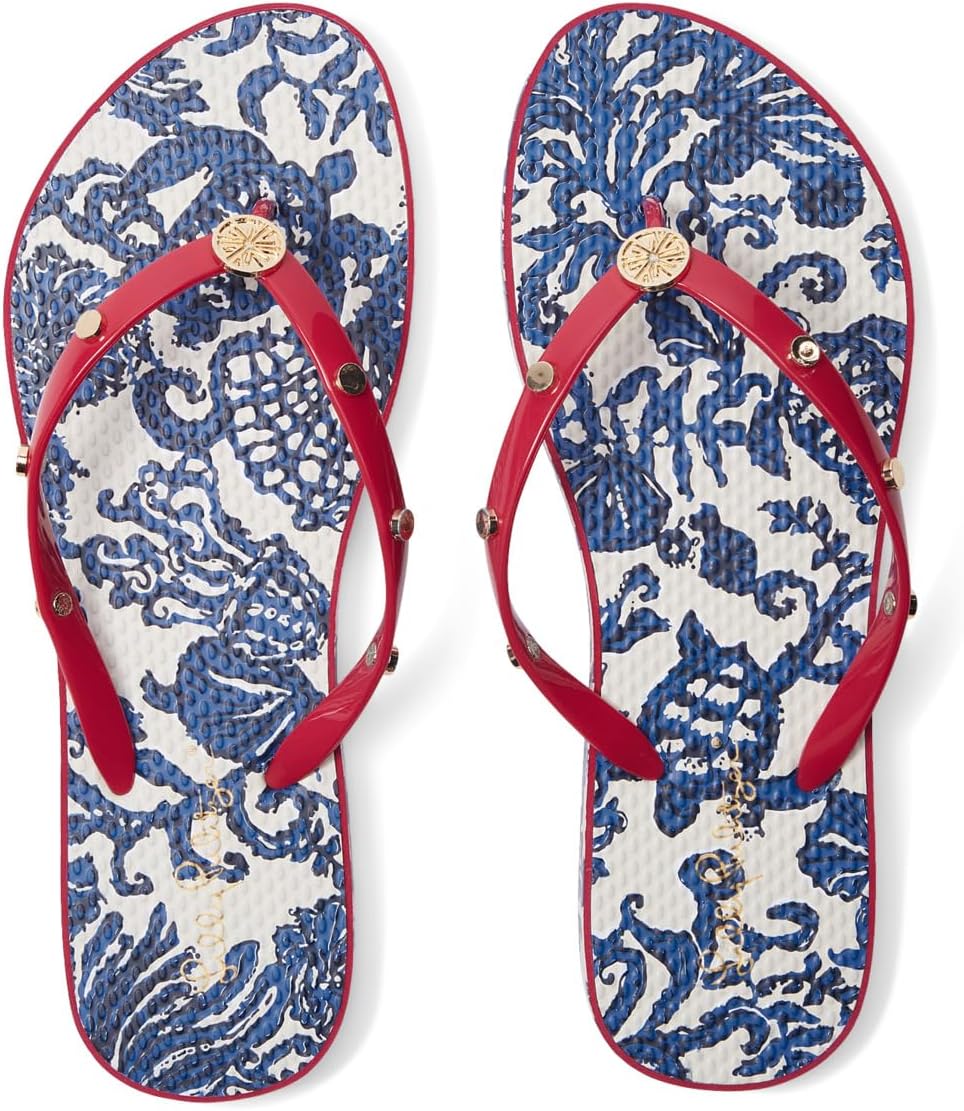 цена Шлепанцы Embellished Pool Flip-Flop Lilly Pulitzer, цвет Deeper Coconut Ride with Me