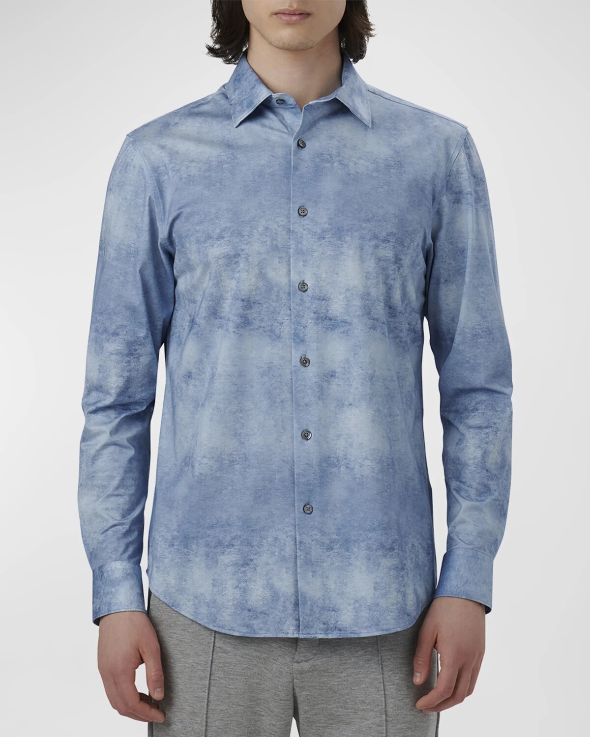 

Мужская двухцветная спортивная рубашка из хлопка OoohCotton Tech Bugatchi, цвет Air Blue