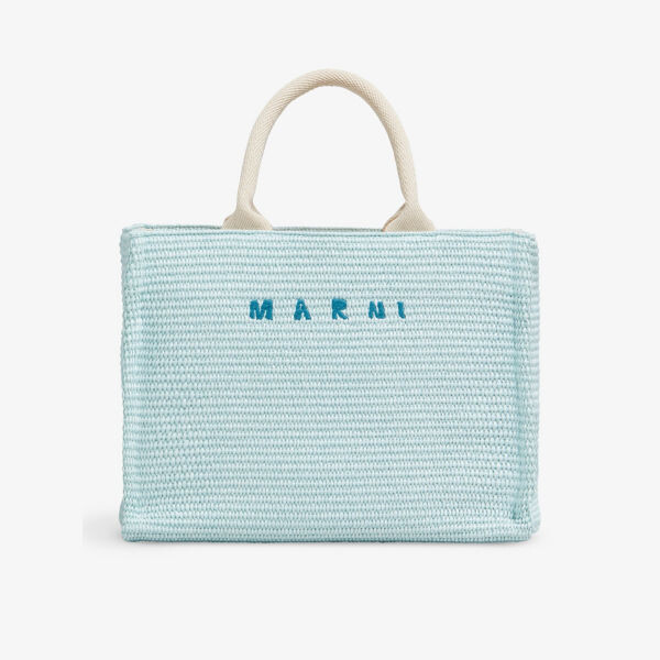 

Сумка-тоут из рафии с вышитым логотипом Marni, бежевый